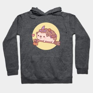 Cute Little Hedgehog Witch Flying On A Broom Halloween Hoodie